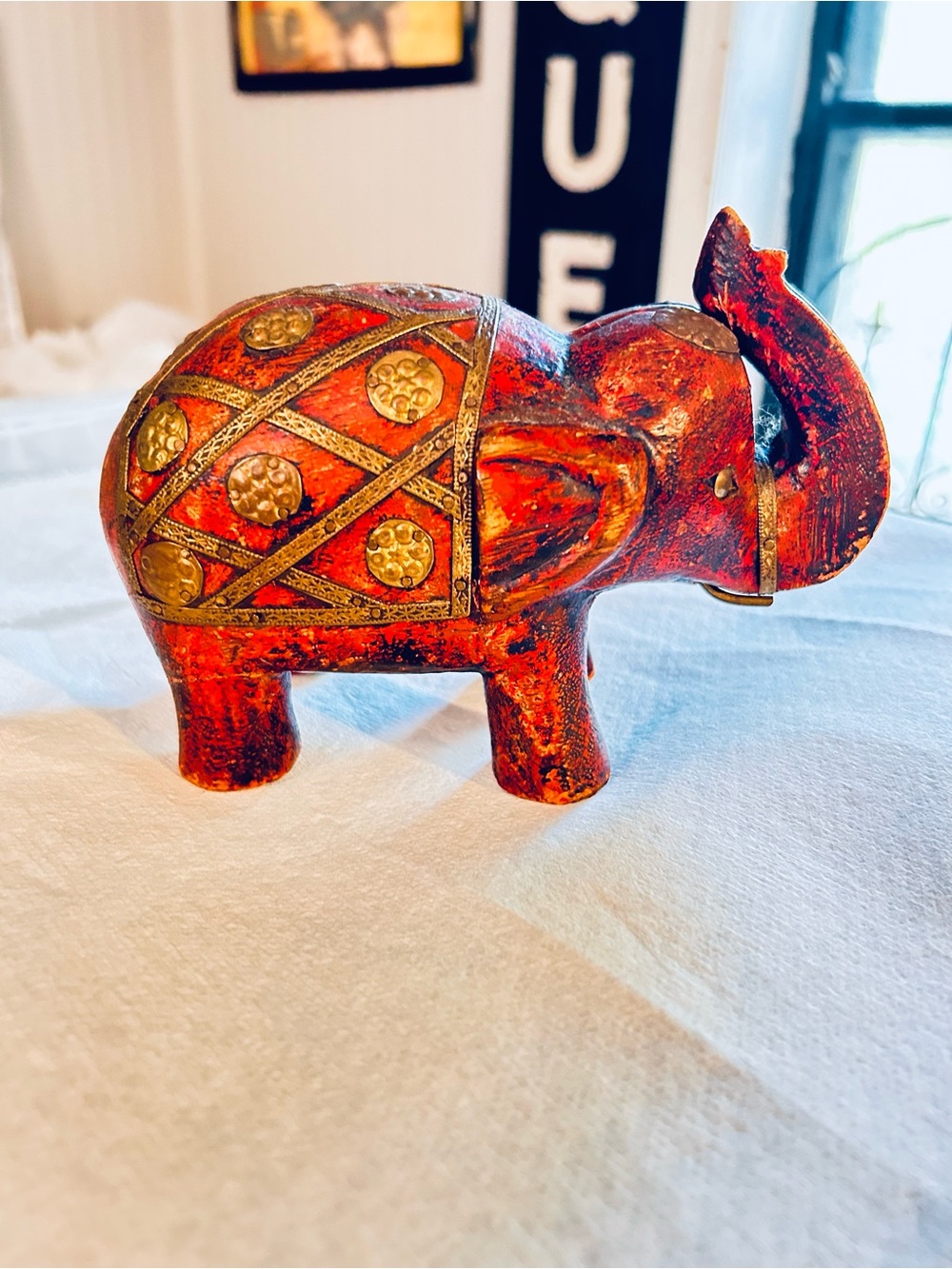 Vintage, carved wooden elephant